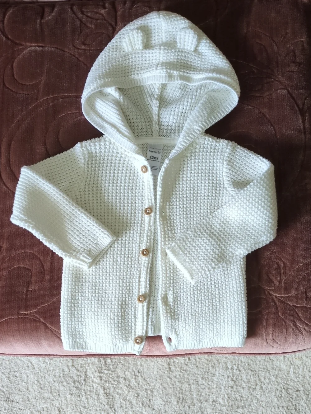 Carter's Cream Hooded Knit Baby Cardigan